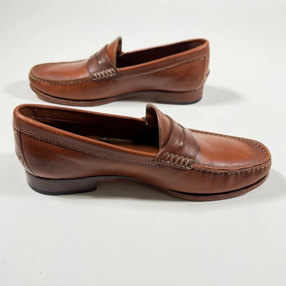 Trask Genuine Handsewn Brown Leather Penny Loafers Men's 10.5M Made in Italy